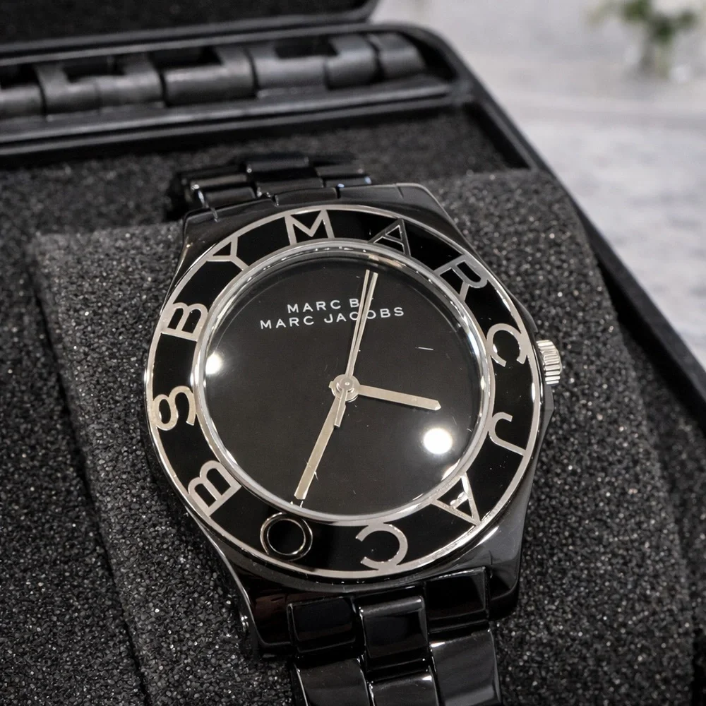 Marc by Marc Jacobs MBM3601 Black Logo Bezel Watch Ceramic Style NWOT